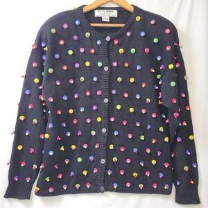 Kitty Hawk By Vivian Wang Colorful Beaded Cardigan Sweater Women's Size Medium
